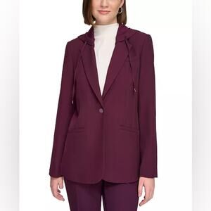 Calvin Klein NWT Womens Purple Casual Hooded One-Button Blazer 6 Petite